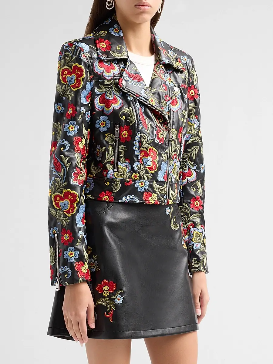 Cinq à Sept Women's Genevive Floral-Embroidered Biker Jacket | Thumbnail 4 Cinq à Sept Women's Genevive Floral-Embroidered Biker Jacket | Thumbnail 4