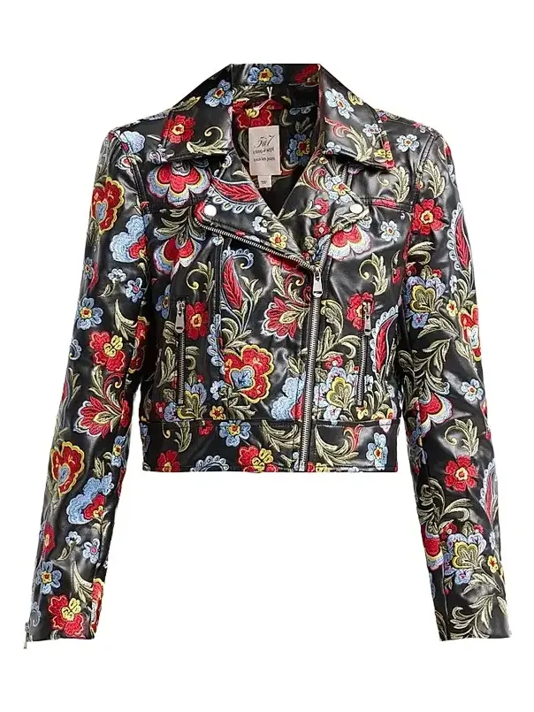 Women's Genevive Floral-Embroidered Biker Jacket Women's Genevive Floral-Embroidered Biker Jacket