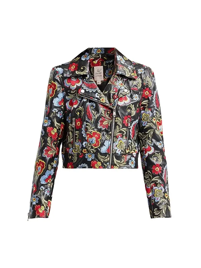 Women's Genevive Floral-Embroidered Biker Jacket