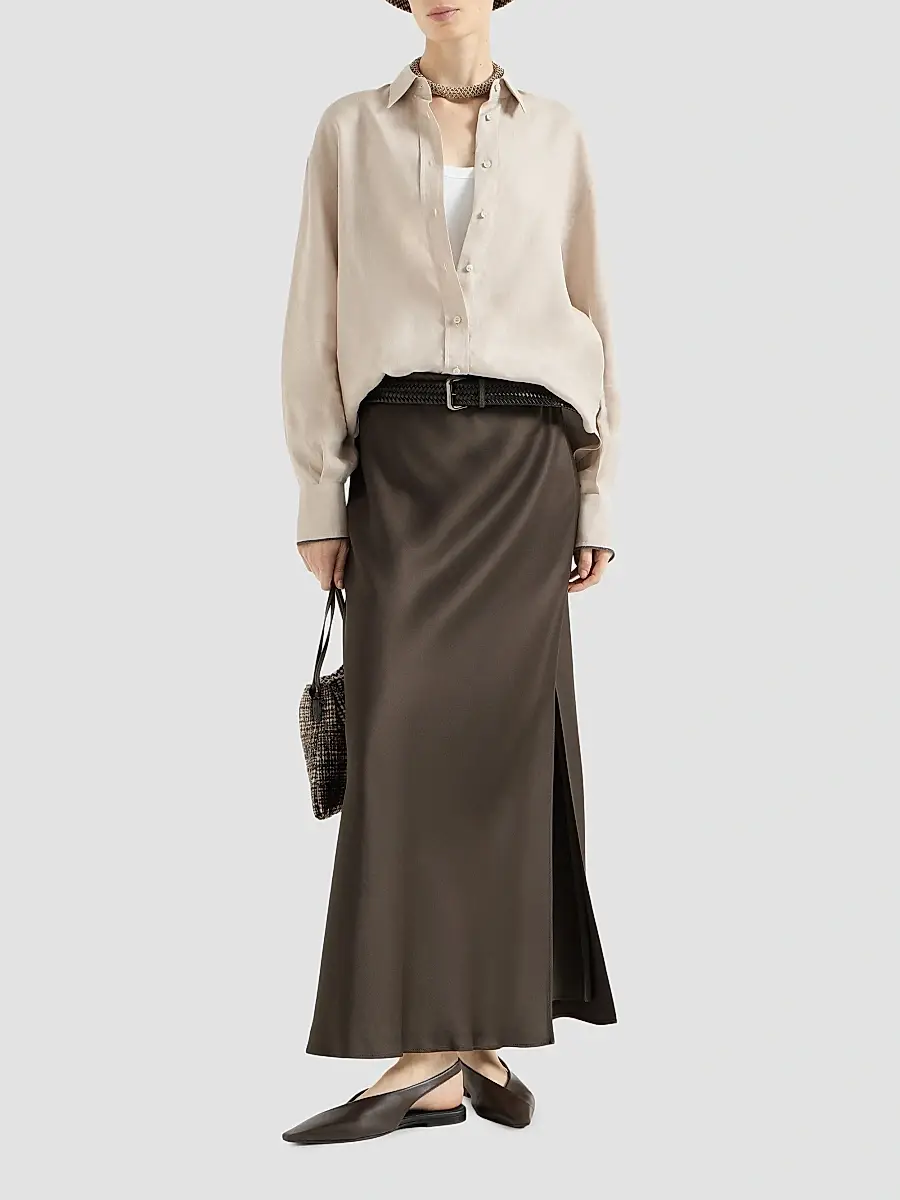 Brunello Cucinelli Women's Satin Cady Fluid Bias Cut Skirt | Thumbnail 2 Brunello Cucinelli Women's Satin Cady Fluid Bias Cut Skirt | Thumbnail 2