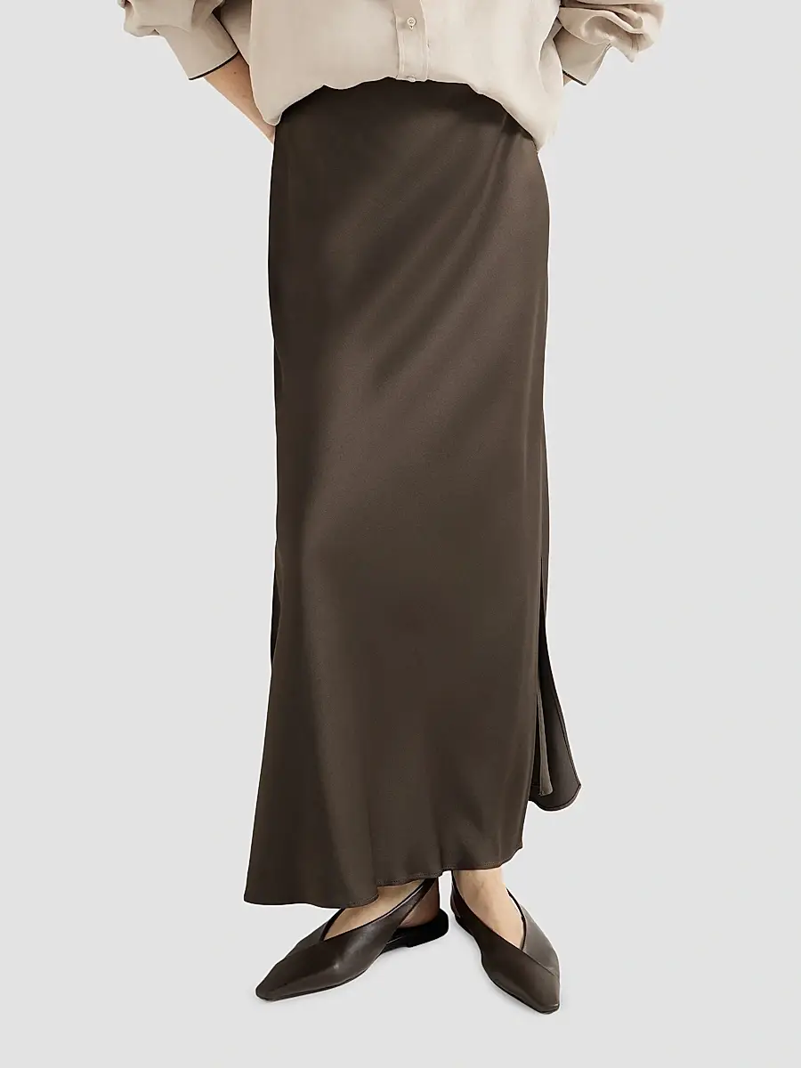 Brunello Cucinelli Women's Satin Cady Fluid Bias Cut Skirt | Thumbnail 5 Brunello Cucinelli Women's Satin Cady Fluid Bias Cut Skirt | Thumbnail 5