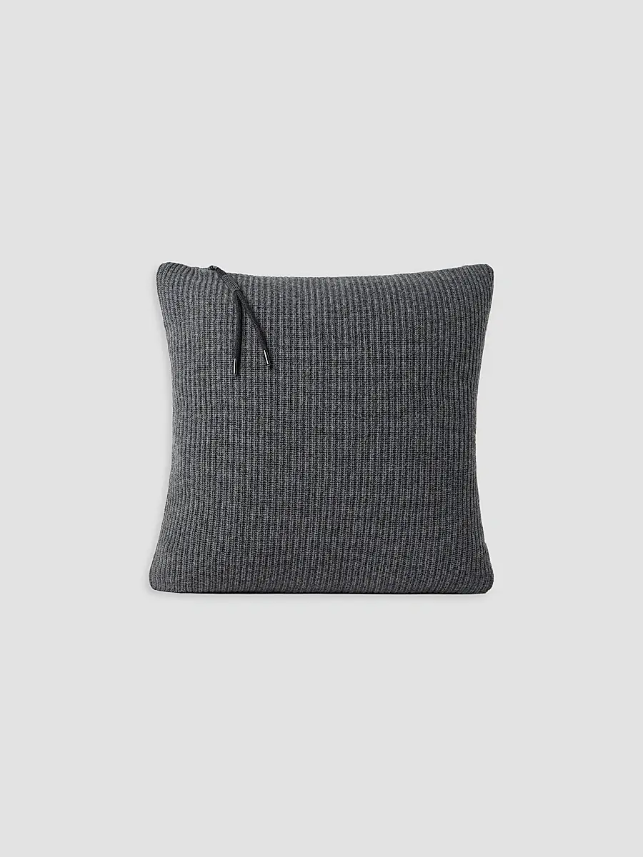 Brunello Cucinelli Cashmere English Rib Knit Cushion with Shiny Zipper Pull | Thumbnail 2 Brunello Cucinelli Cashmere English Rib Knit Cushion with Shiny Zipper Pull | Thumbnail 2