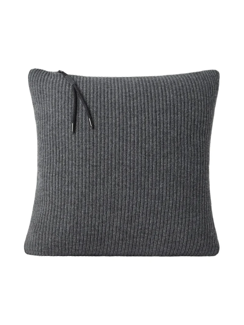 Brunello Cucinelli Cashmere English Rib Knit Cushion with Shiny Zipper Pull