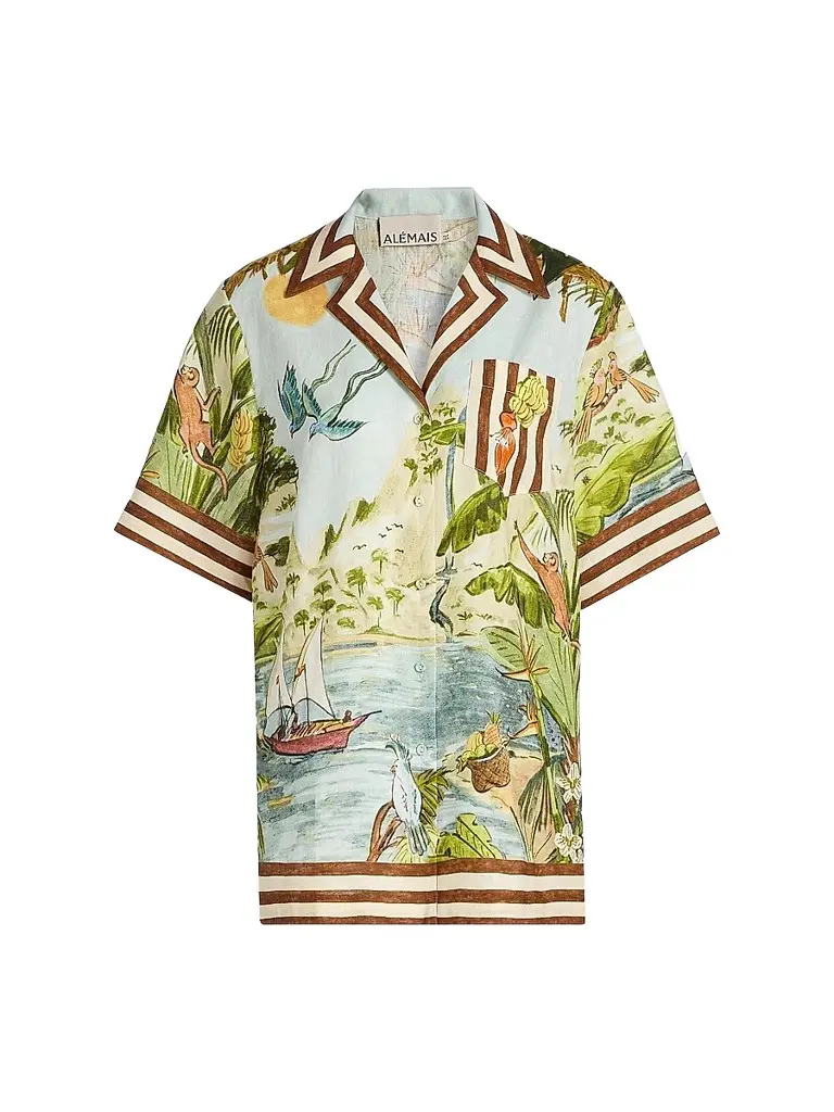 ALÉMAIS Women's Toucan Tango Linen Short-Sleeve Shirt