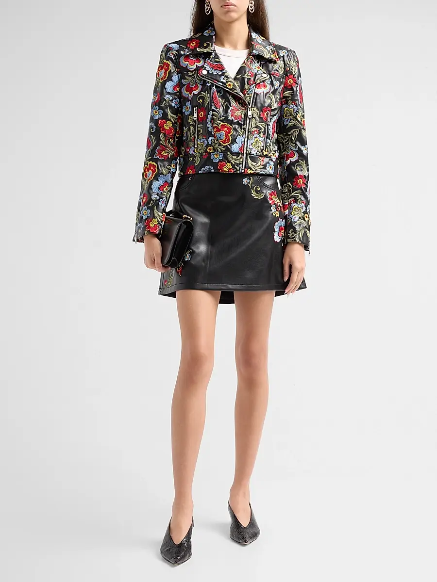 Cinq à Sept Women's Keke Floral Embroidered Faux Leather Mini Skirt | Thumbnail 2 Cinq à Sept Women's Keke Floral Embroidered Faux Leather Mini Skirt | Thumbnail 2