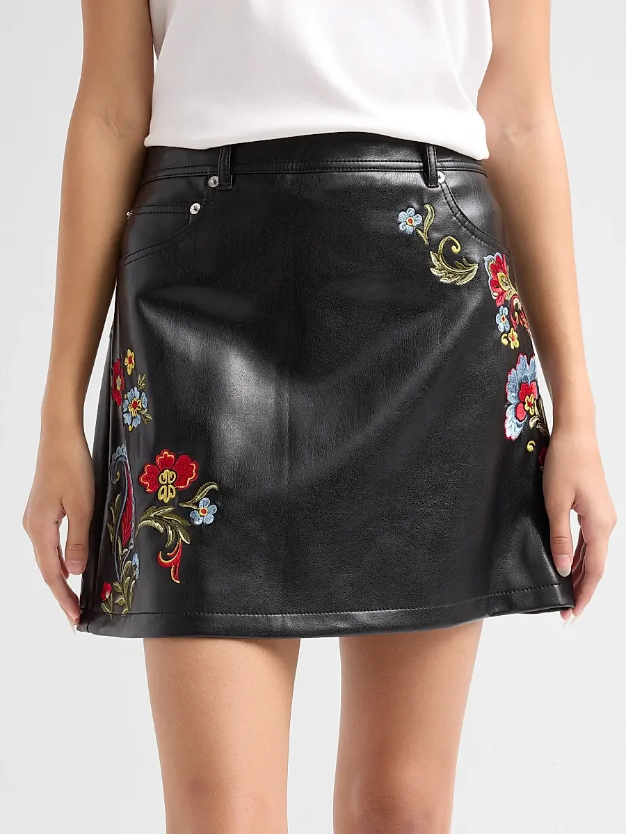 Cinq à Sept Women's Keke Floral Embroidered Faux Leather Mini Skirt | Thumbnail 5 Cinq à Sept Women's Keke Floral Embroidered Faux Leather Mini Skirt | Thumbnail 5