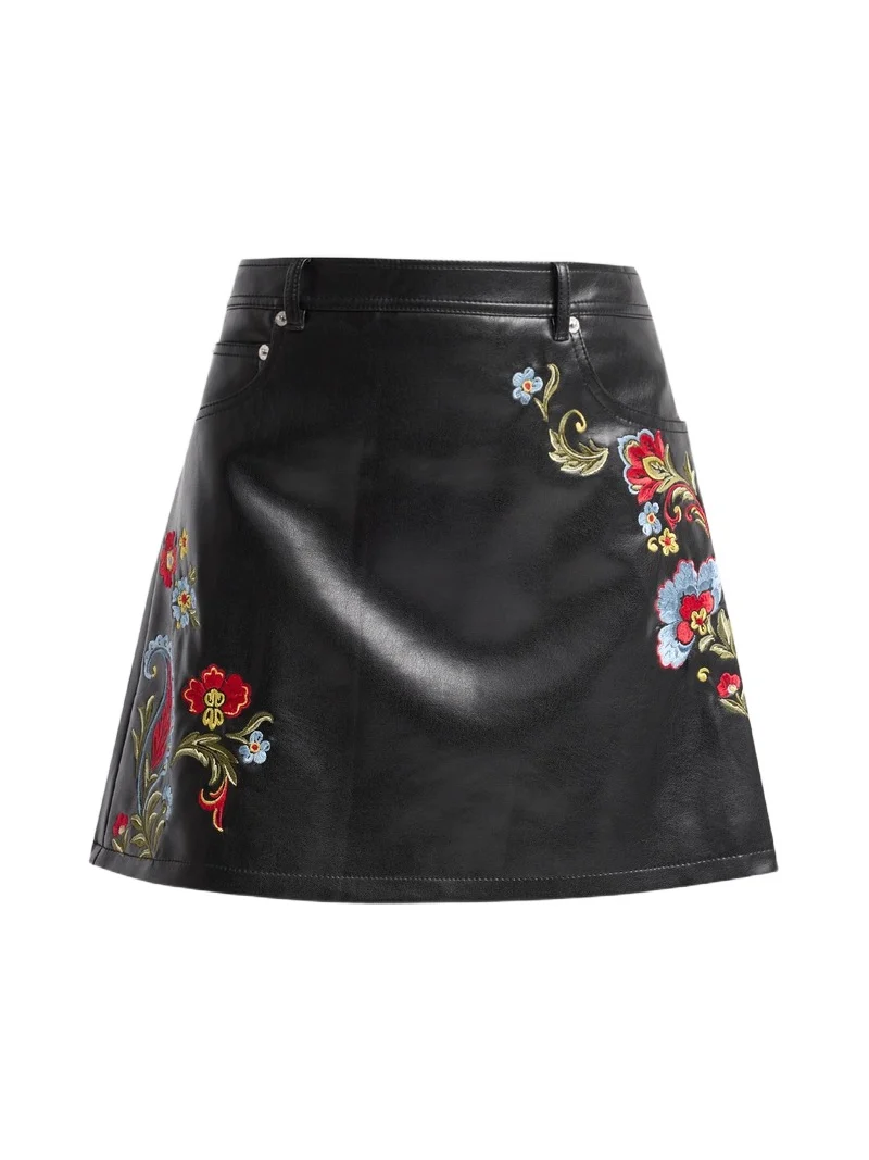Women's Keke Floral Embroidered Faux Leather Mini Skirt