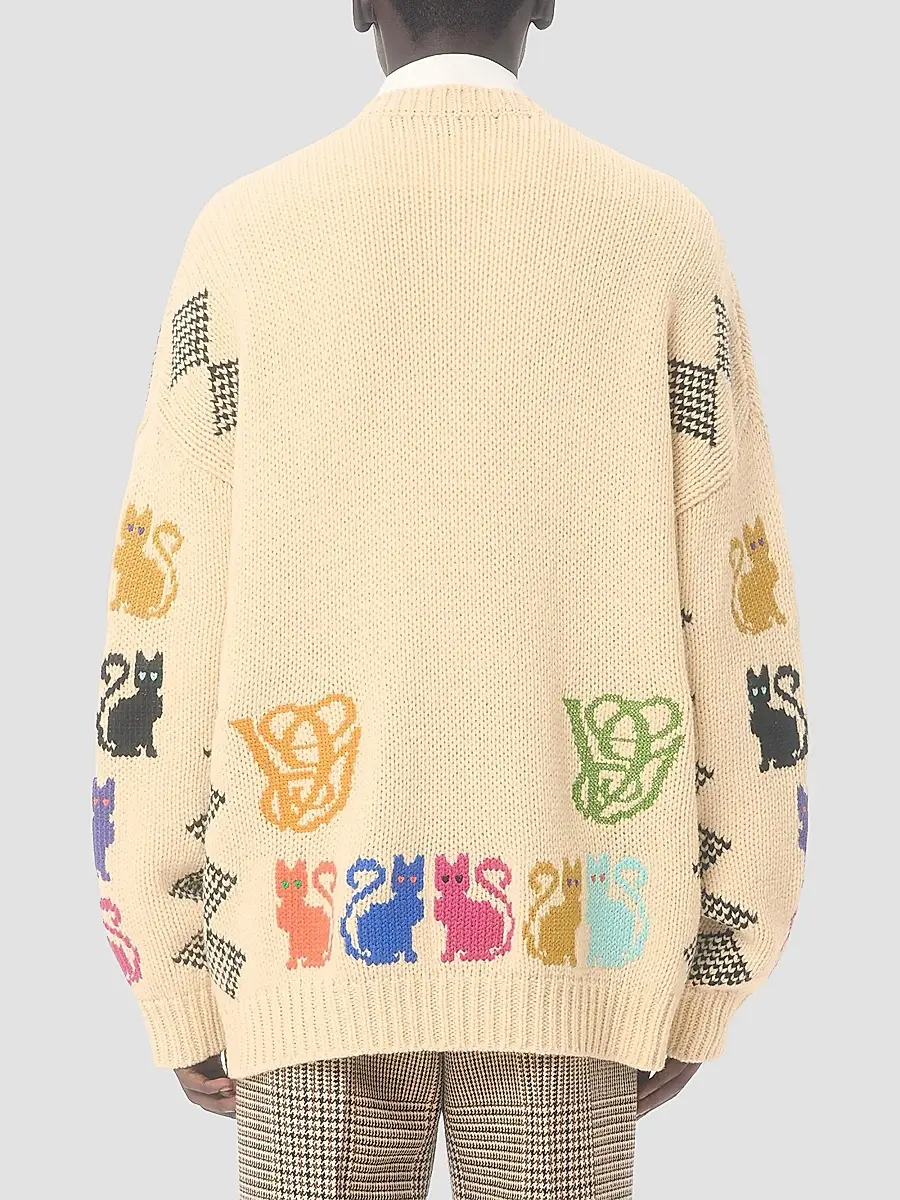 Valentino Men's Wool Cardigan With Le Chat De La Maison Jacquard Pattern | Thumbnail 4 Valentino Men's Wool Cardigan With Le Chat De La Maison Jacquard Pattern | Thumbnail 4