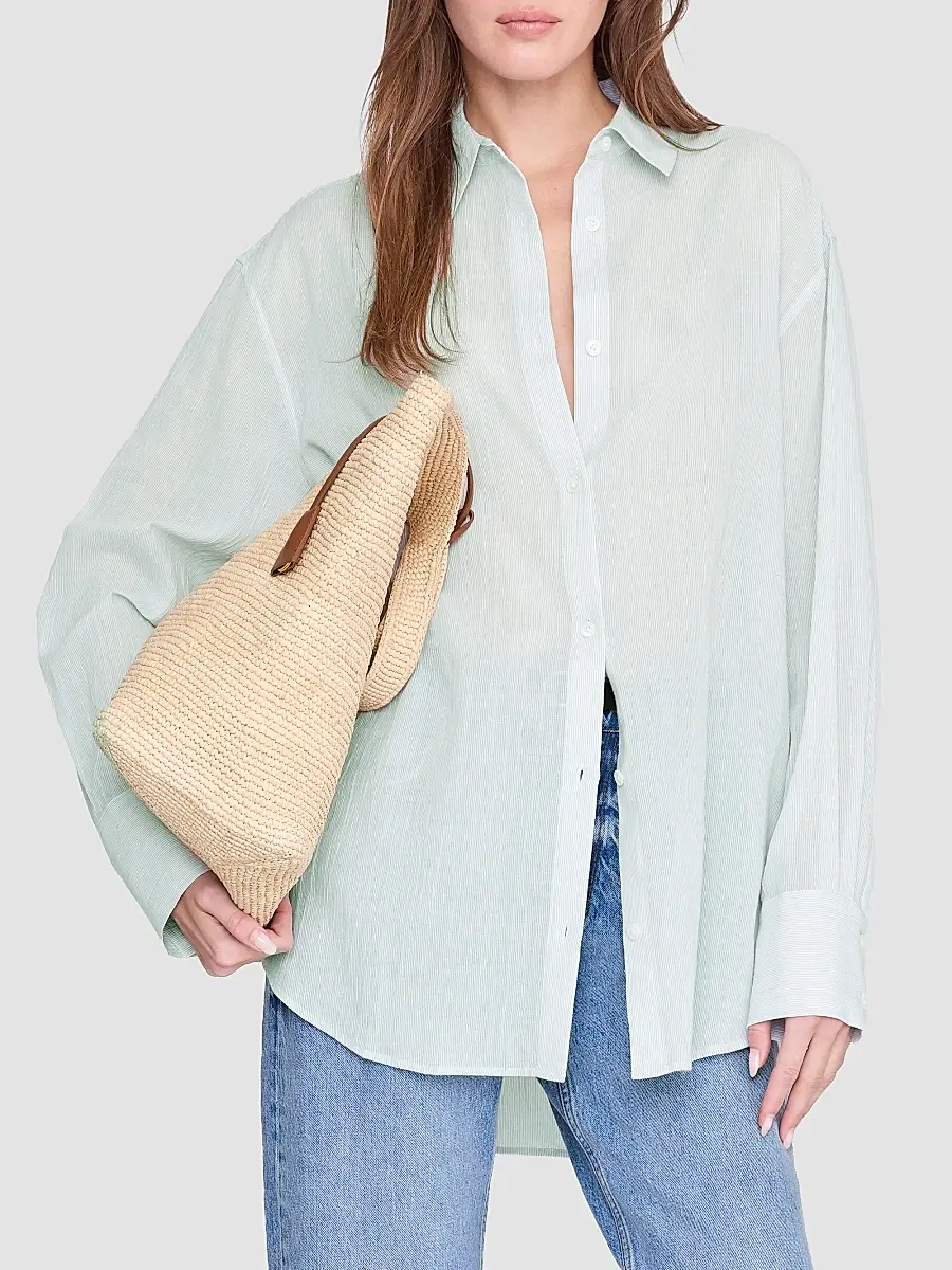 Anine Bing Women's Plaza Striped Cotton Shirt | Thumbnail 2