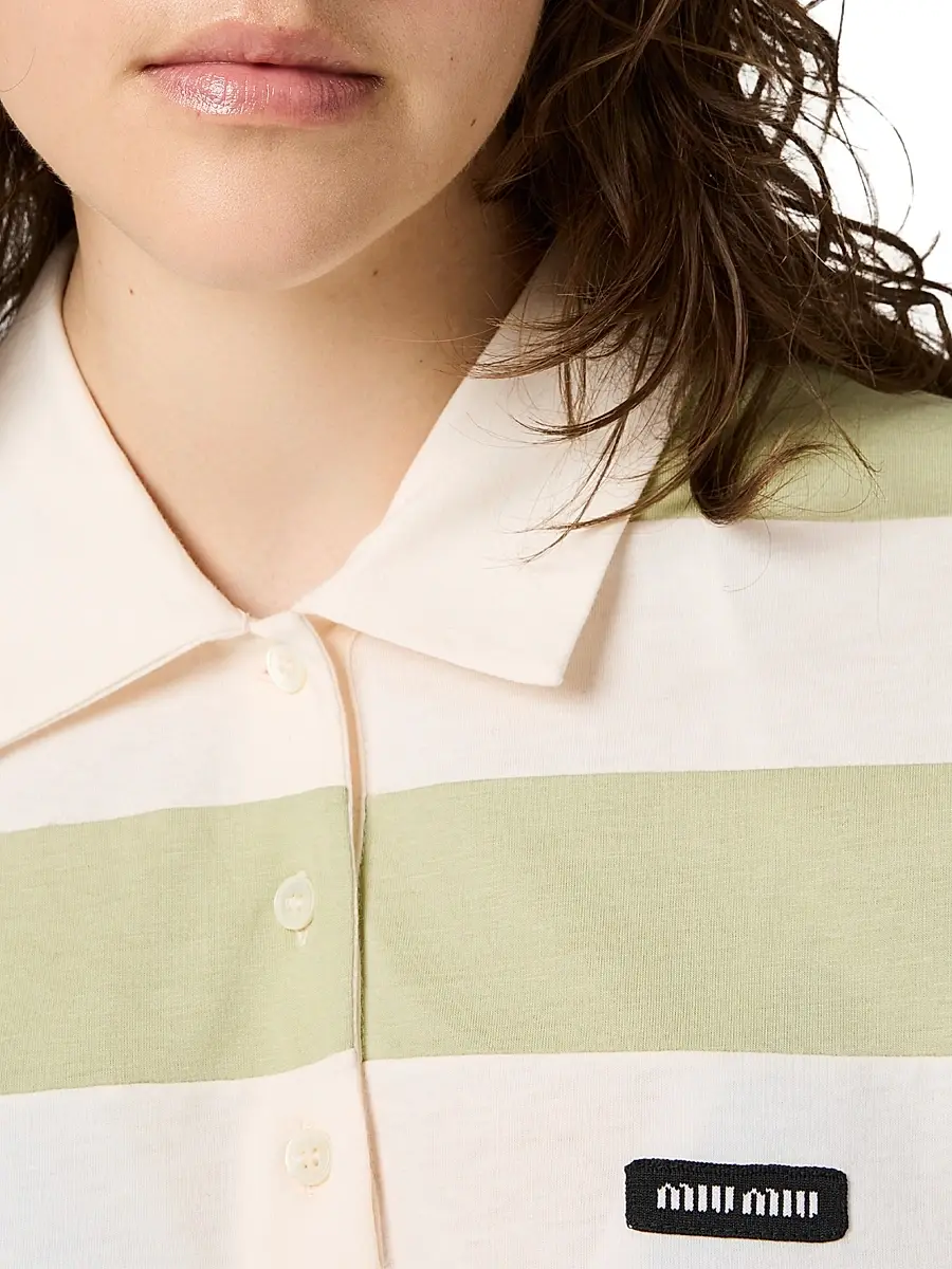 Miu Miu Women's Striped Jersey Polo Shirt | Thumbnail 4