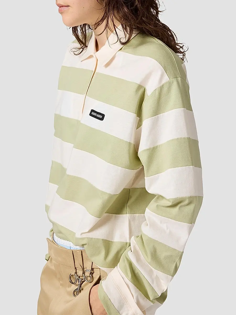 Miu Miu Women's Striped Jersey Polo Shirt | Thumbnail 5