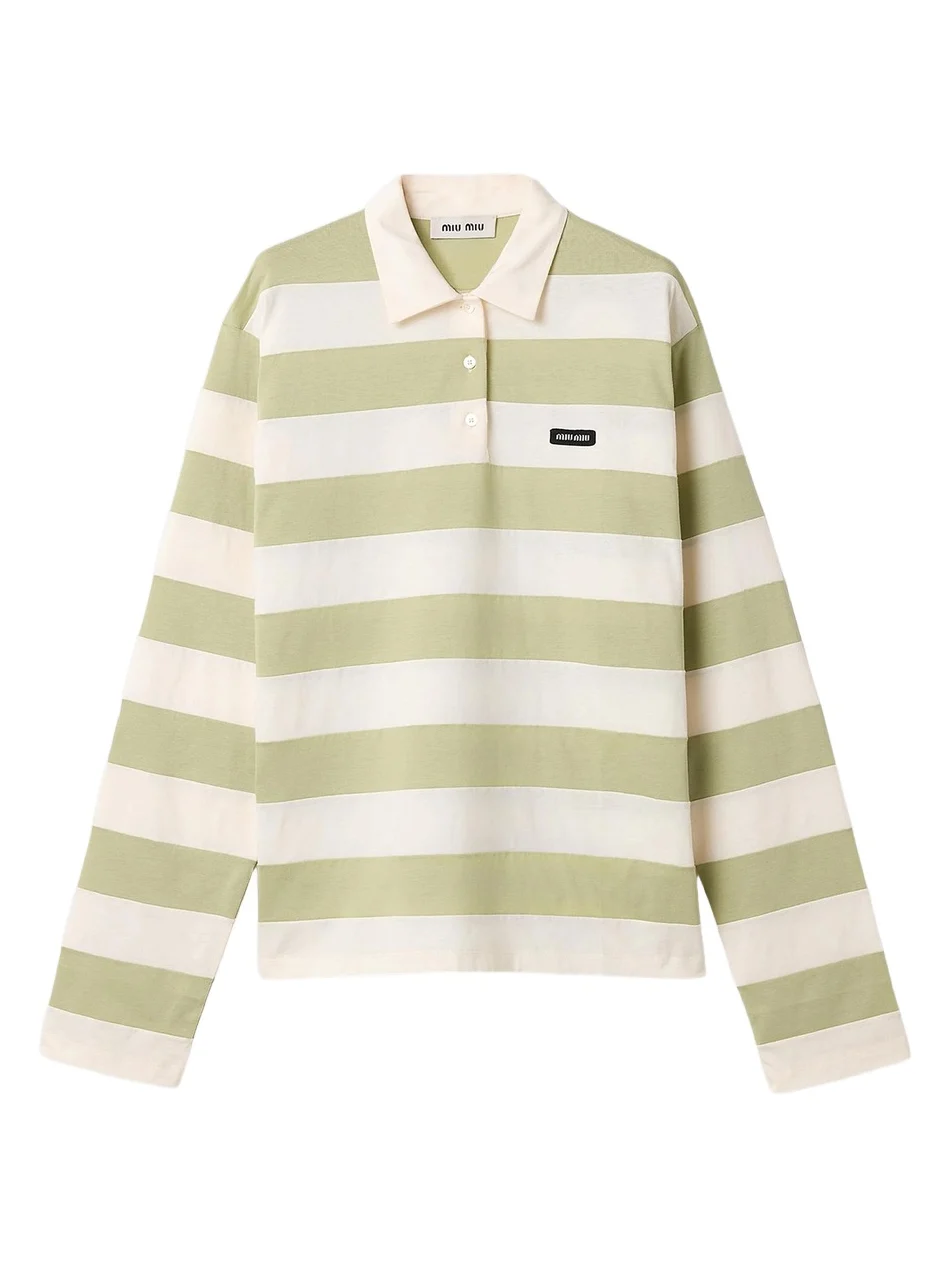 Miu Miu Women's Striped Jersey Polo Shirt