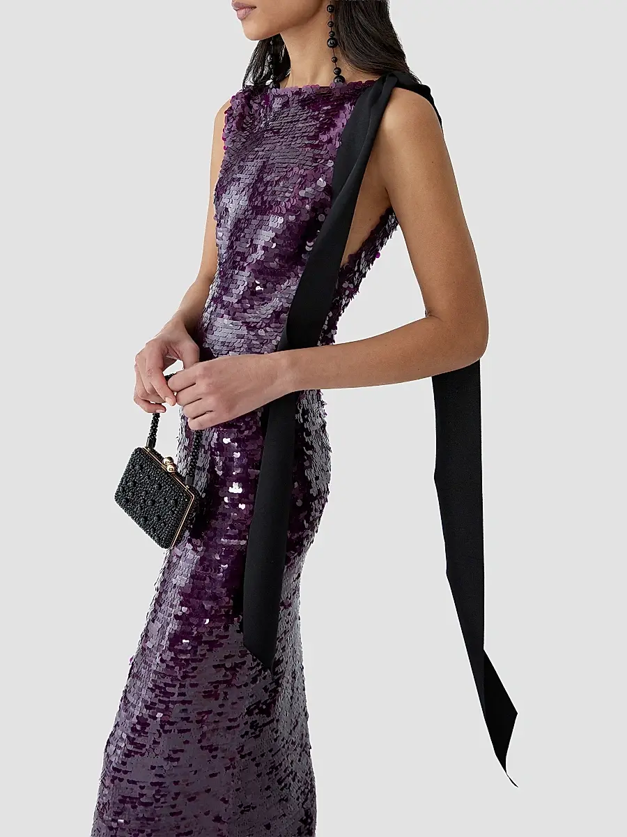 Carolina Herrera Women's Sequined Bow-Shoulder Sheath Gown | Thumbnail 4 Carolina Herrera Women's Sequined Bow-Shoulder Sheath Gown | Thumbnail 4
