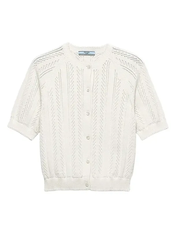 Prada Women's Short-Sleeved Openwork Cotton Cardigan