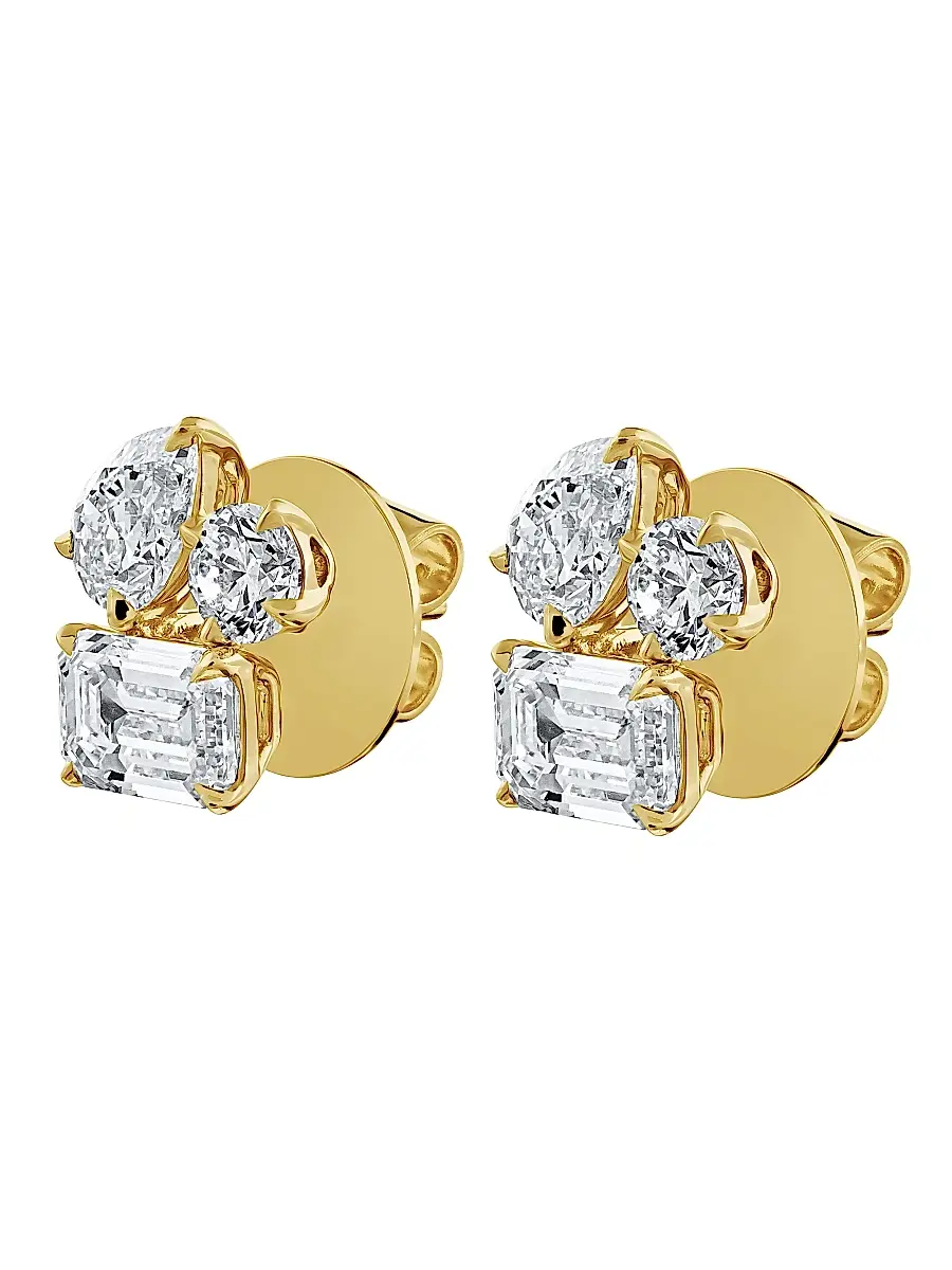 Diamonds at Saks Fifth Avenue Women's 18K Yellow Gold & 3.65 TCW Diamond Cluster Stud Earrings | Thumbnail 4