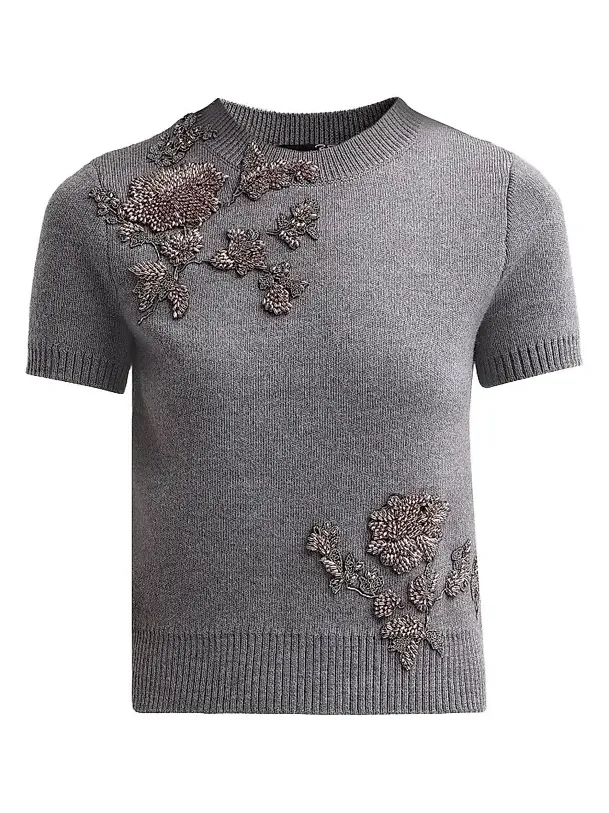 Women's Beaded Floral Wool Sweater