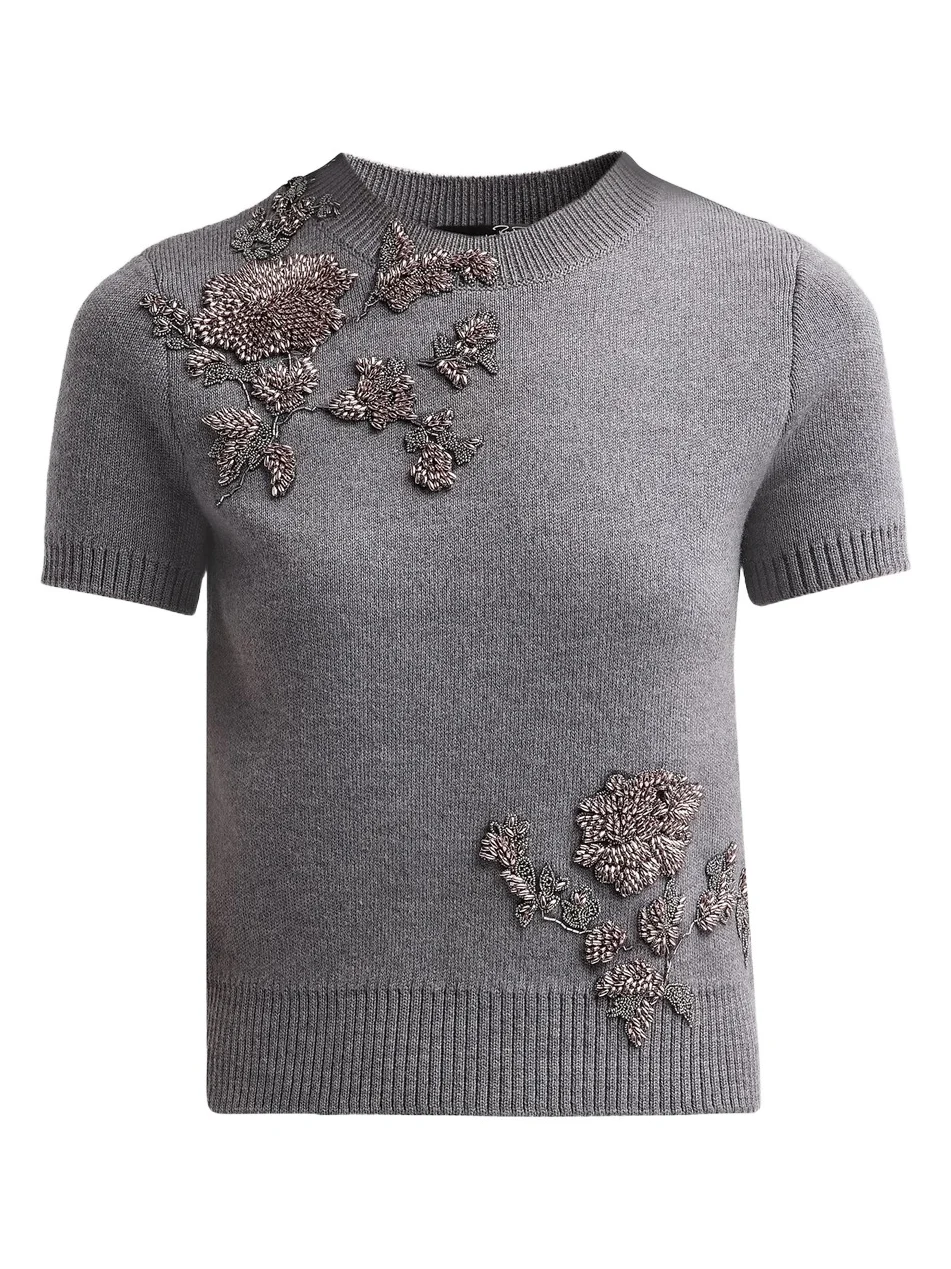 Women's Beaded Floral Wool Sweater Women's Beaded Floral Wool Sweater