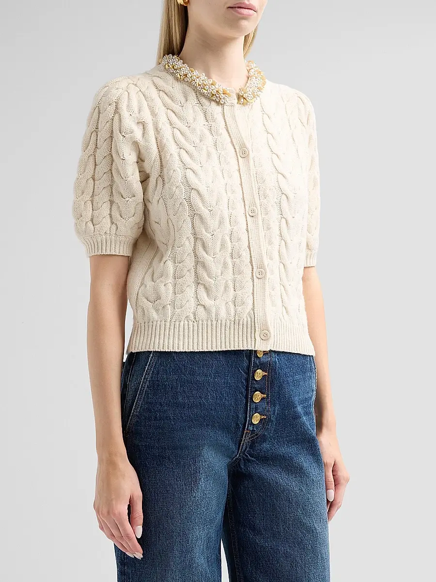 Ulla Johnson Women's Olivia Cable-Knit Merino Wool-Cashmere Cardigan | Thumbnail 4