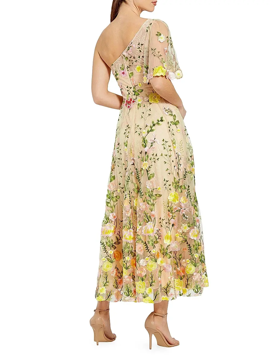 Mac Duggal Women's Floral Embroidered One-Shoulder Midi-Dress | Thumbnail 2
