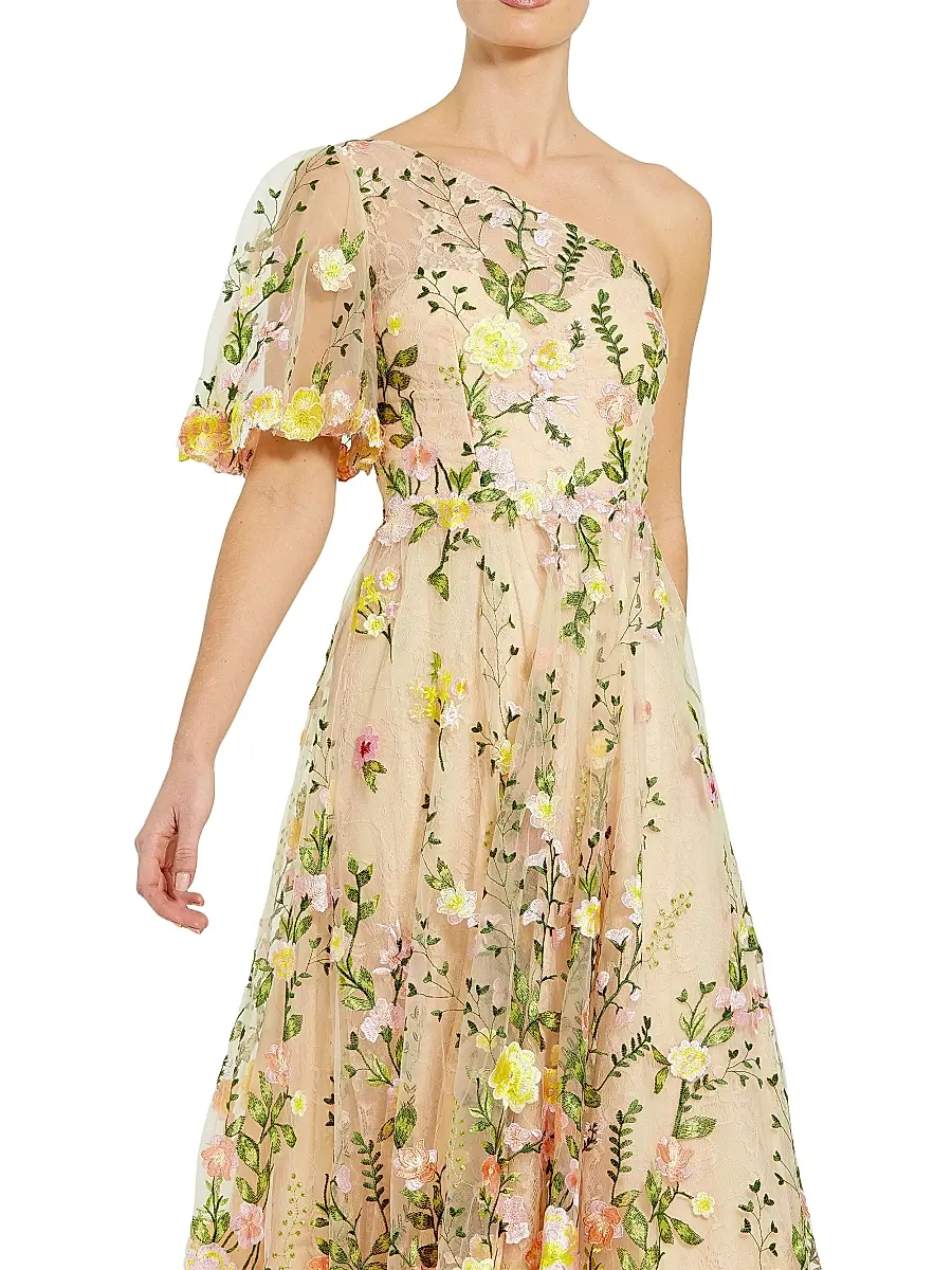 Mac Duggal Women's Floral Embroidered One-Shoulder Midi-Dress | Thumbnail 3