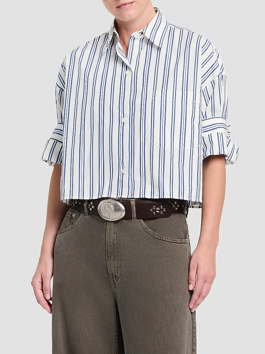 TWP Women's Next Ex Striped Cotton Crop Shirt | Thumbnail 2 TWP Women's Next Ex Striped Cotton Crop Shirt | Thumbnail 2