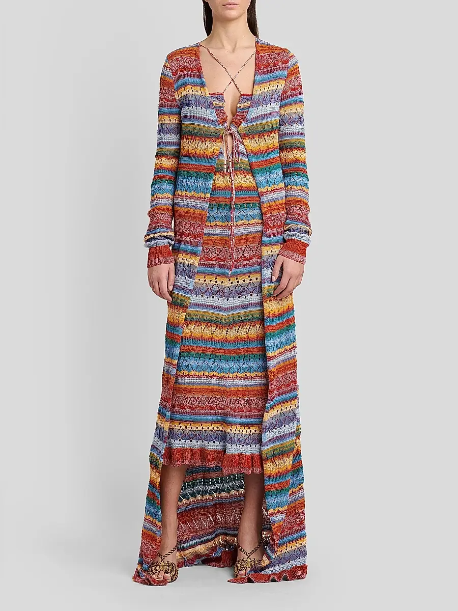 Etro Women's Striped Pointelle Knit Midi Dress | Thumbnail 2 Etro Women's Striped Pointelle Knit Midi Dress | Thumbnail 2