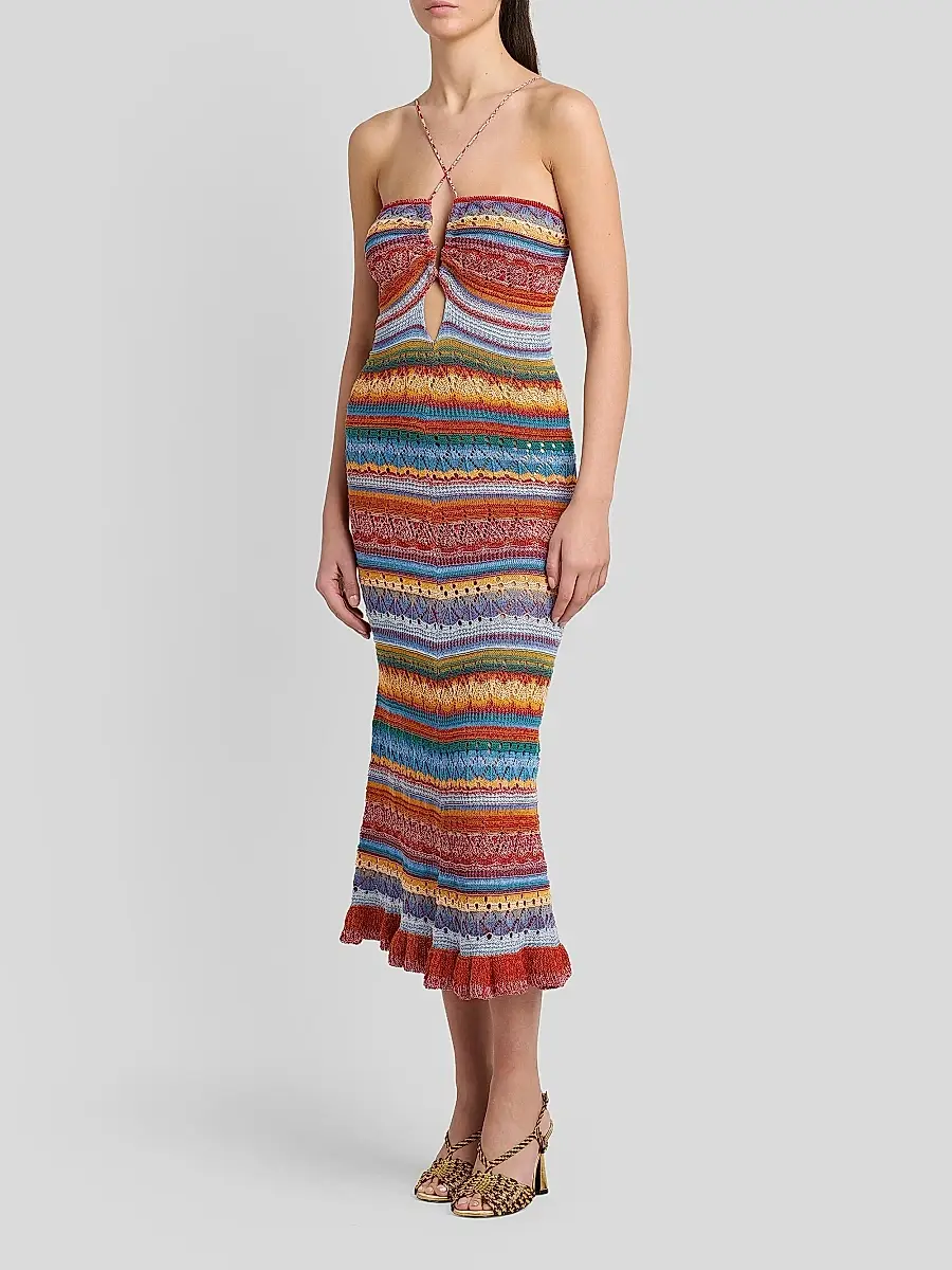 Etro Women's Striped Pointelle Knit Midi Dress | Thumbnail 4 Etro Women's Striped Pointelle Knit Midi Dress | Thumbnail 4