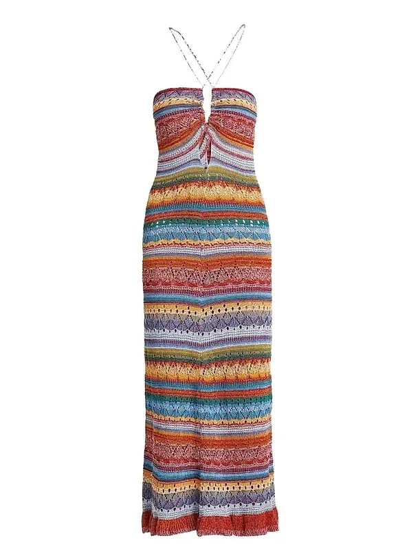 Women's Striped Pointelle Knit Midi Dress