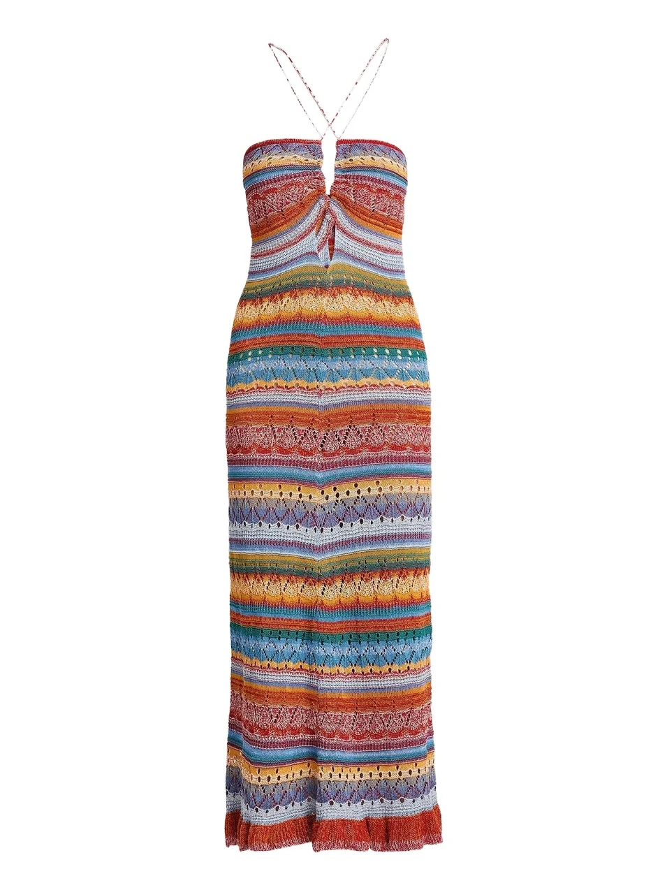 Women's Striped Pointelle Knit Midi Dress