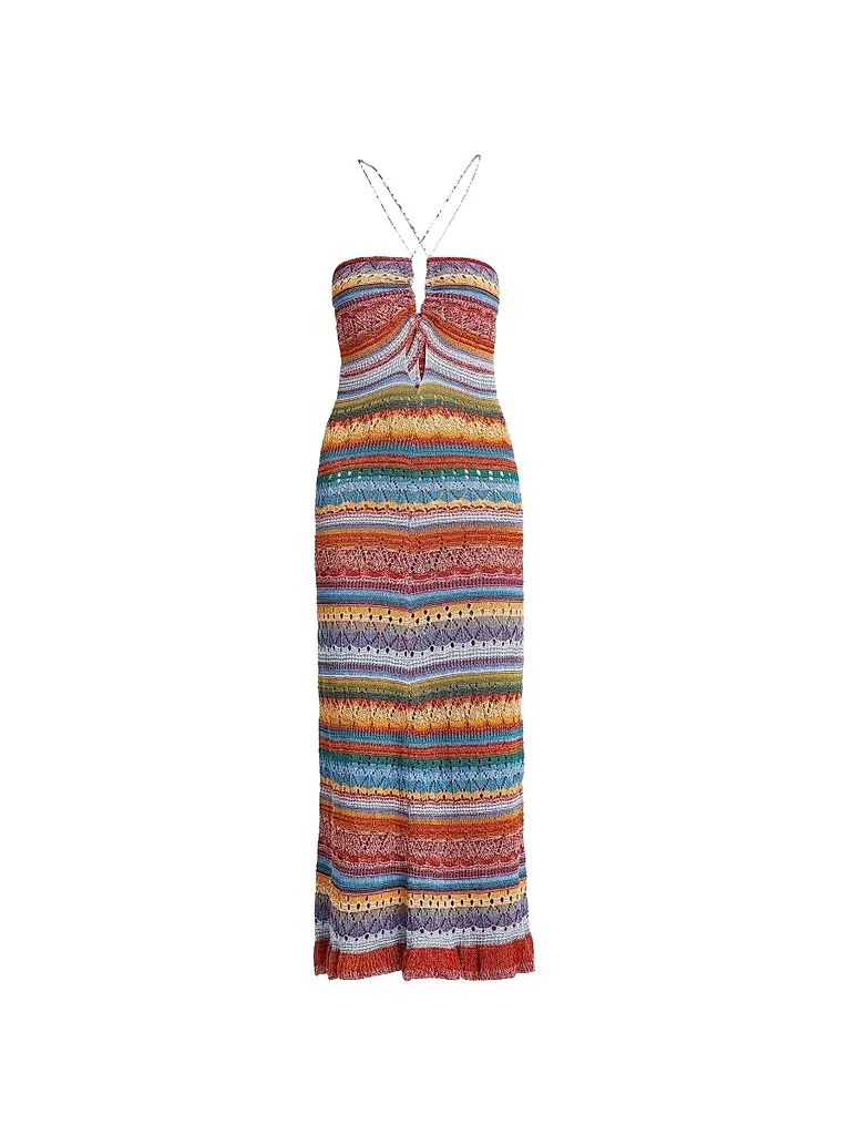 Women's Striped Pointelle Knit Midi Dress