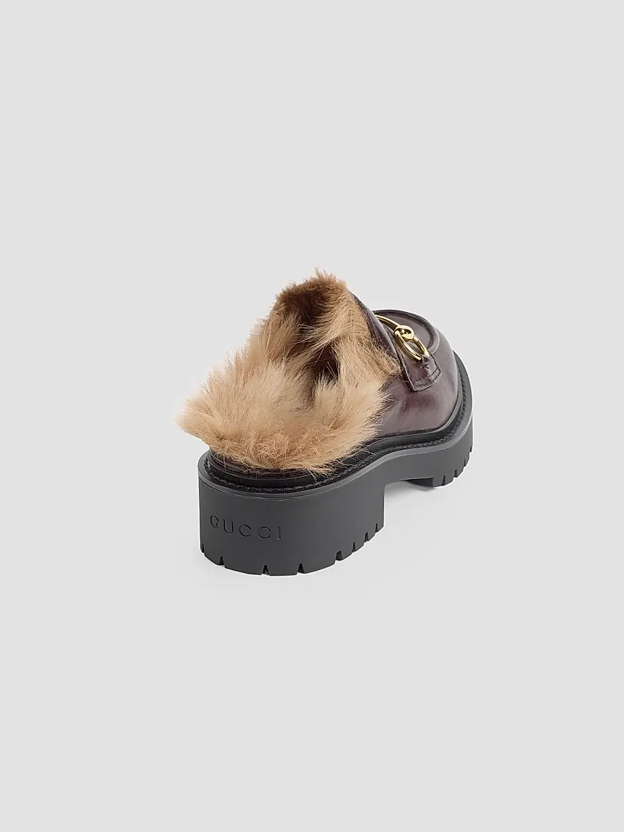 Gucci Women's Rhodi Leather & Shearling Horsebit Mules | Thumbnail 3 Gucci Women's Rhodi Leather & Shearling Horsebit Mules | Thumbnail 3