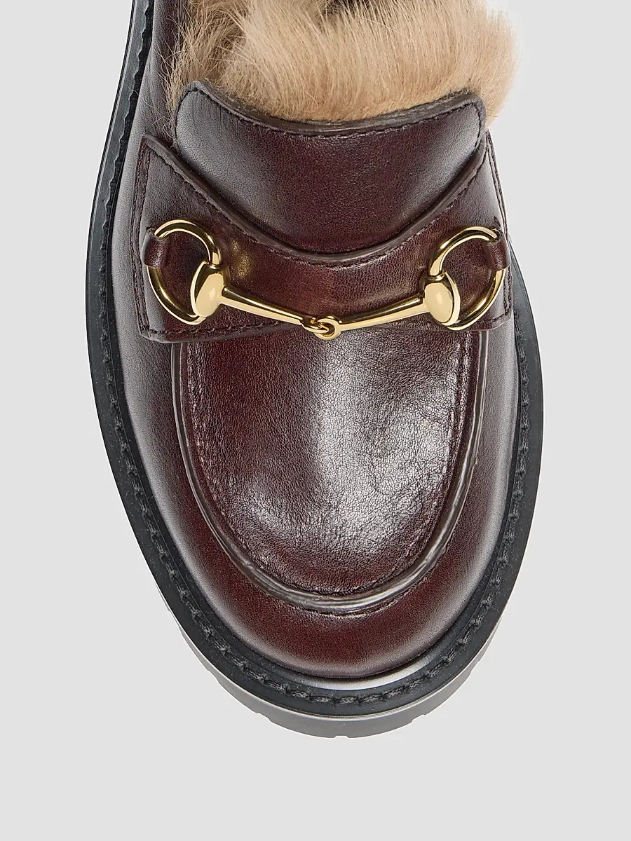 Gucci Women's Rhodi Leather & Shearling Horsebit Mules | Thumbnail 4 Gucci Women's Rhodi Leather & Shearling Horsebit Mules | Thumbnail 4