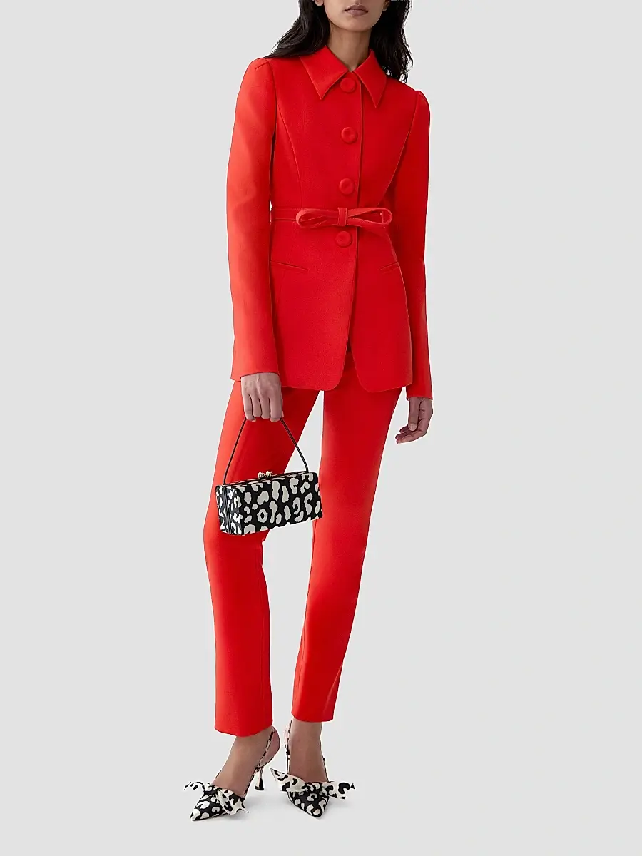 Carolina Herrera Women's Collared Stretch-Wool Tie-Waist Jacket | Thumbnail 2