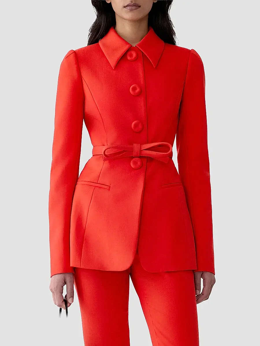 Carolina Herrera Women's Collared Stretch-Wool Tie-Waist Jacket | Thumbnail 4