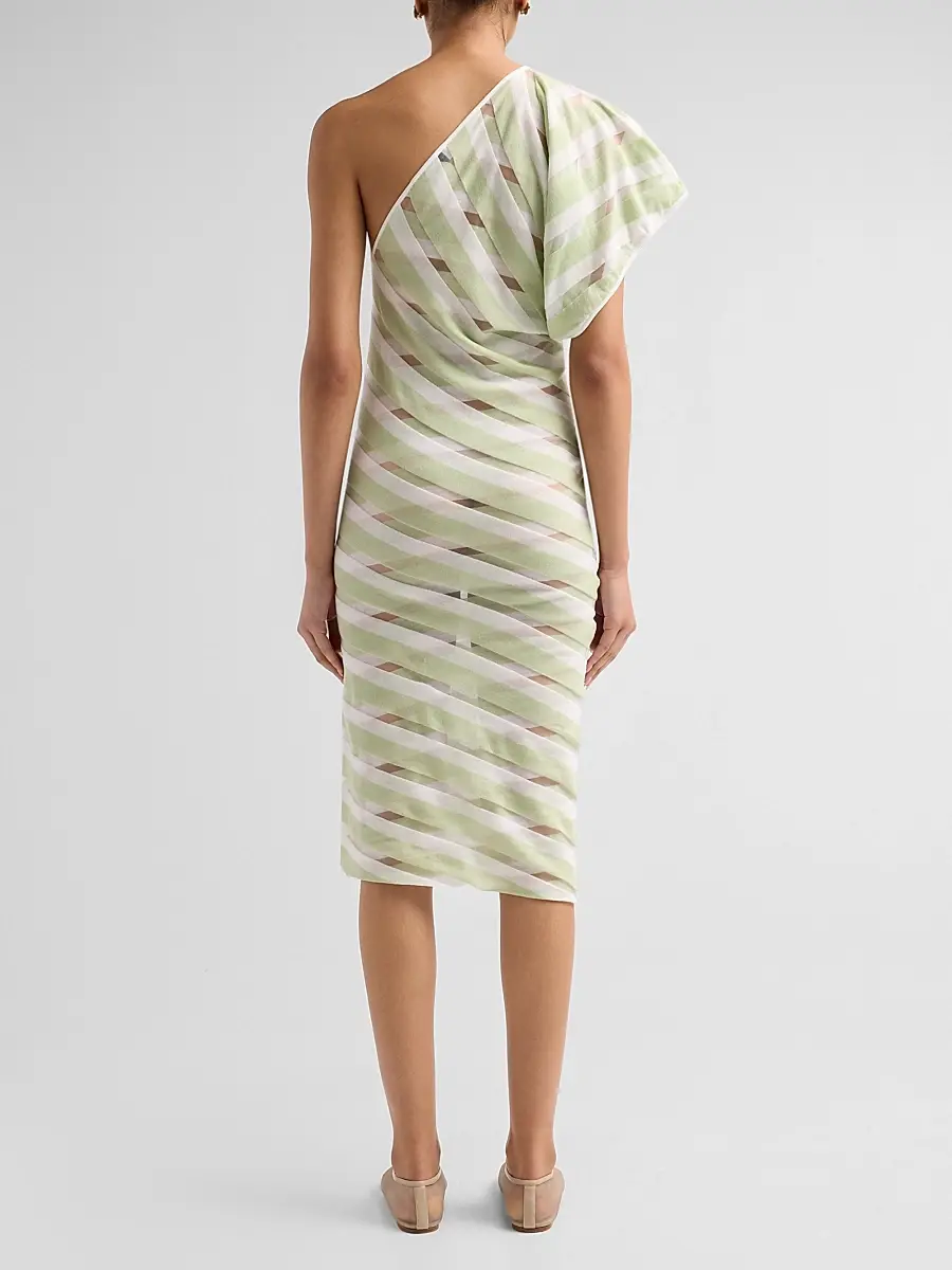 Stella McCartney Women's EXCLUSIVE. One-Shoulder Layered Sheer Striped Knit Midi Dress | Thumbnail 3 Stella McCartney Women's EXCLUSIVE. One-Shoulder Layered Sheer Striped Knit Midi Dress | Thumbnail 3