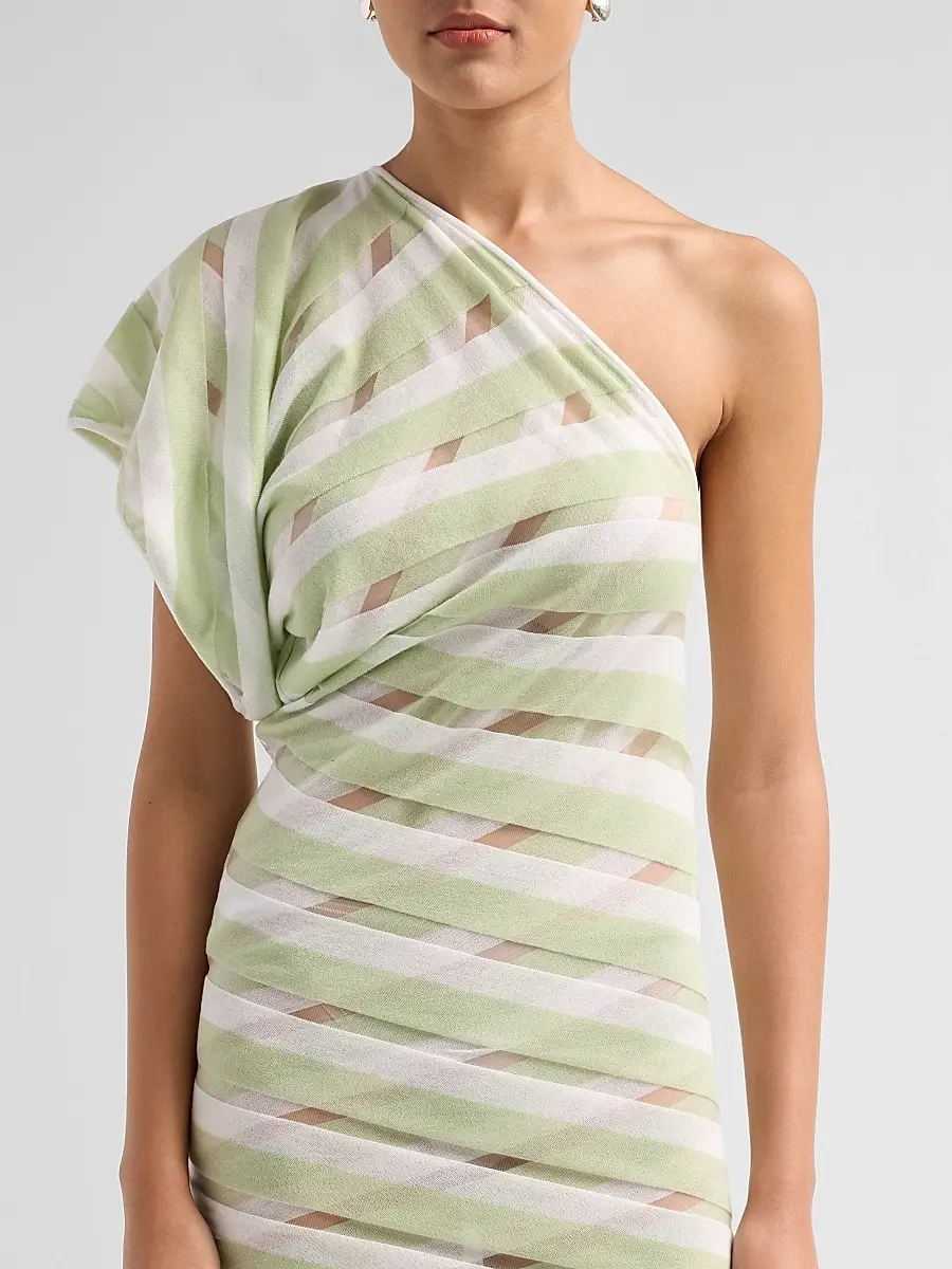 Stella McCartney Women's EXCLUSIVE. One-Shoulder Layered Sheer Striped Knit Midi Dress | Thumbnail 5 Stella McCartney Women's EXCLUSIVE. One-Shoulder Layered Sheer Striped Knit Midi Dress | Thumbnail 5