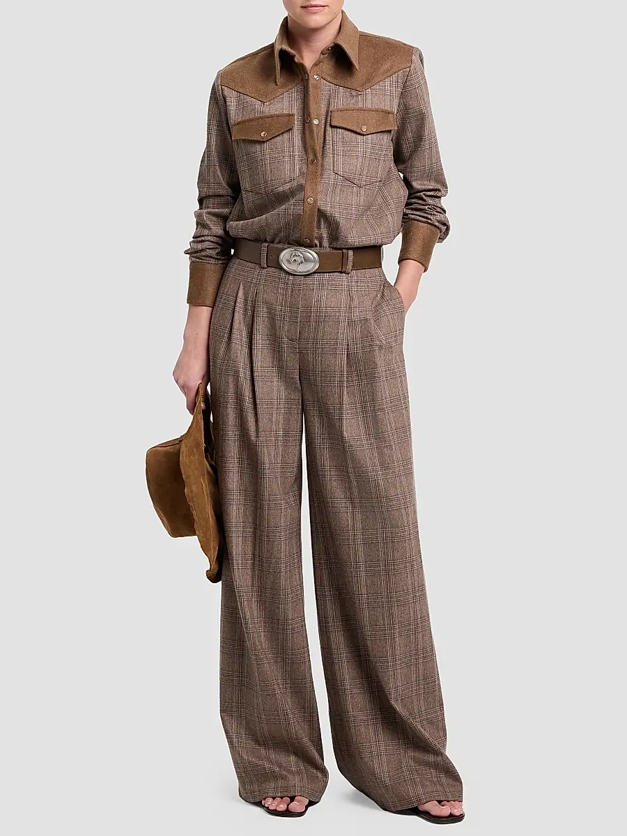 TWP Women's Lone Rider Glen Check Wool-Blend Shirt | Thumbnail 2