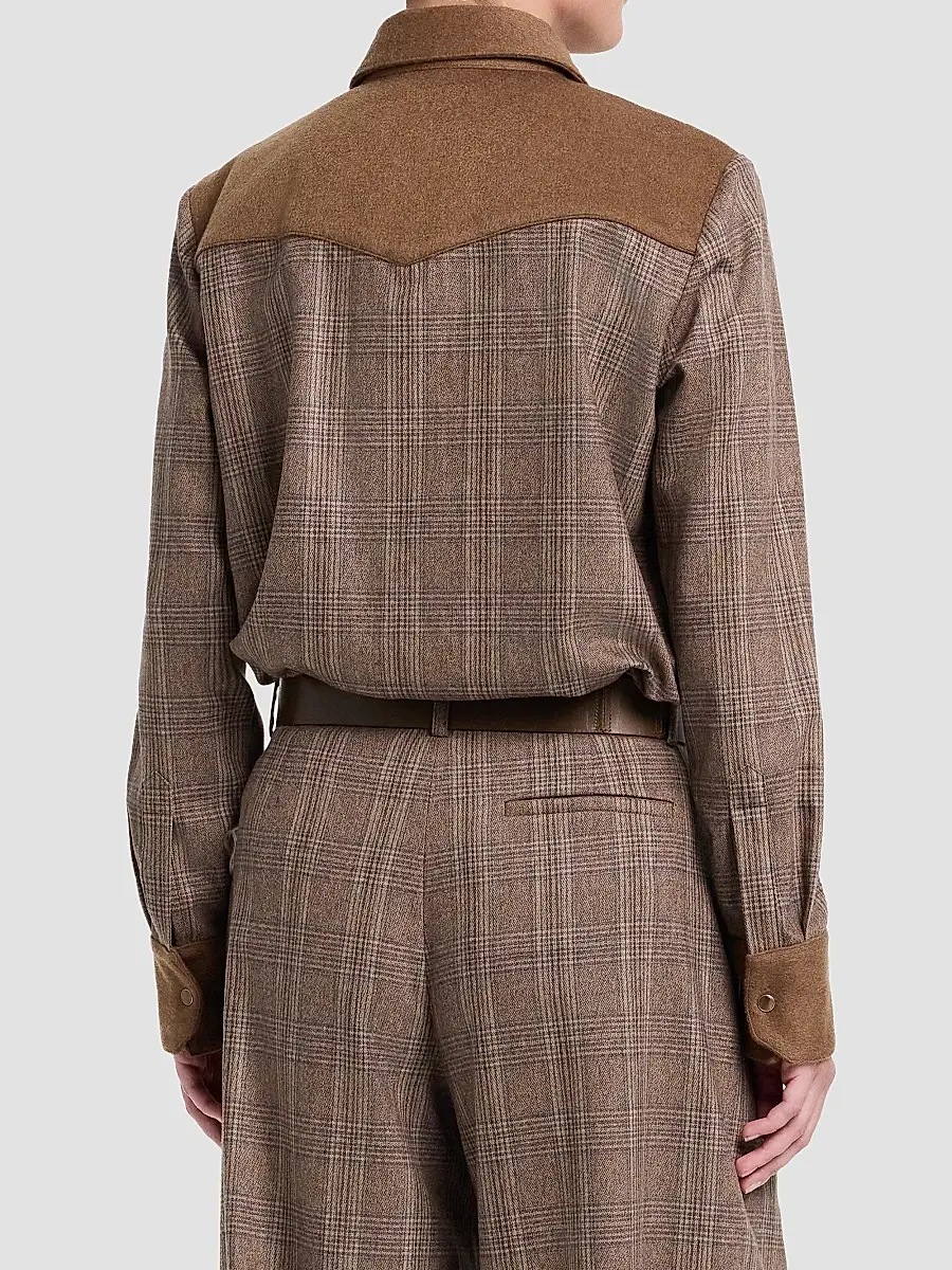 TWP Women's Lone Rider Glen Check Wool-Blend Shirt | Thumbnail 3