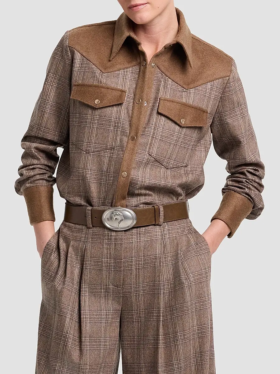 TWP Women's Lone Rider Glen Check Wool-Blend Shirt | Thumbnail 4