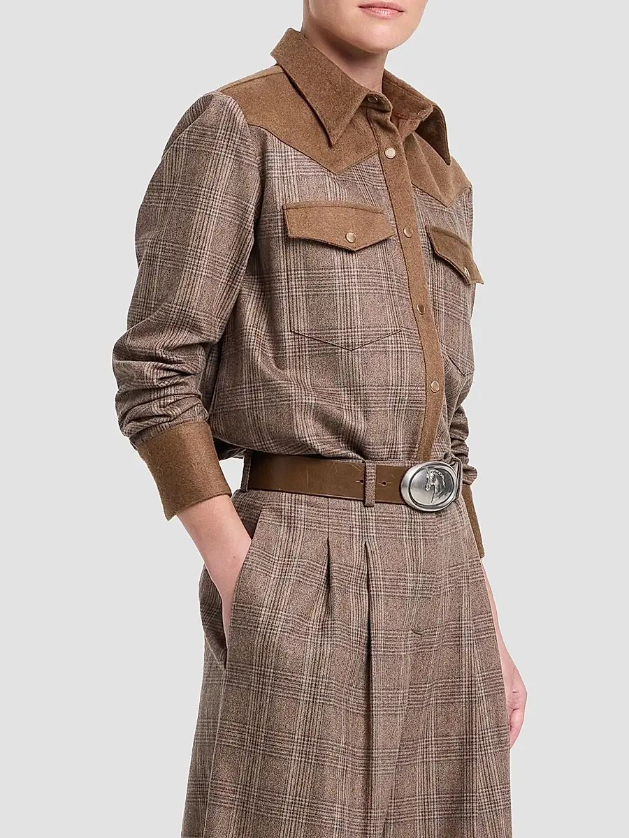 TWP Women's Lone Rider Glen Check Wool-Blend Shirt | Thumbnail 7