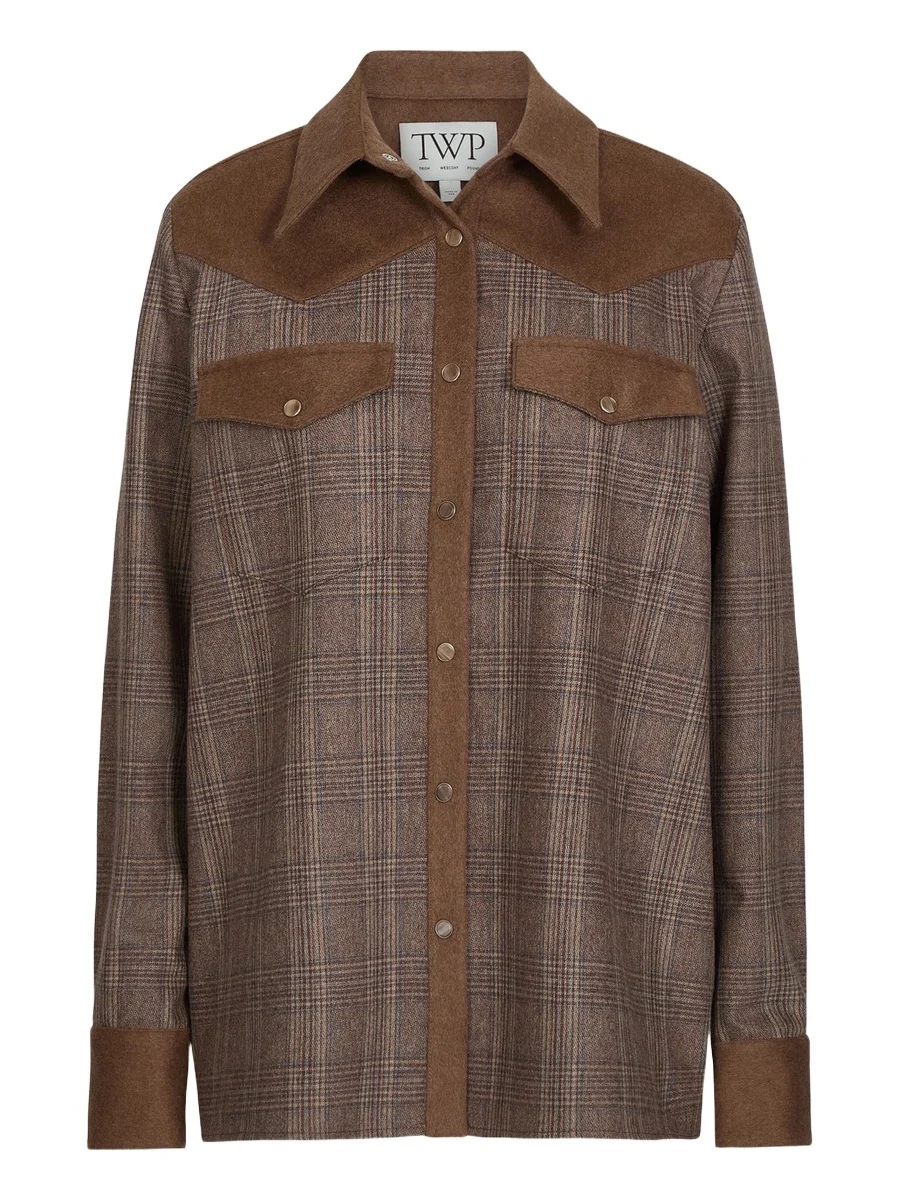 TWP Women's Lone Rider Glen Check Wool-Blend Shirt