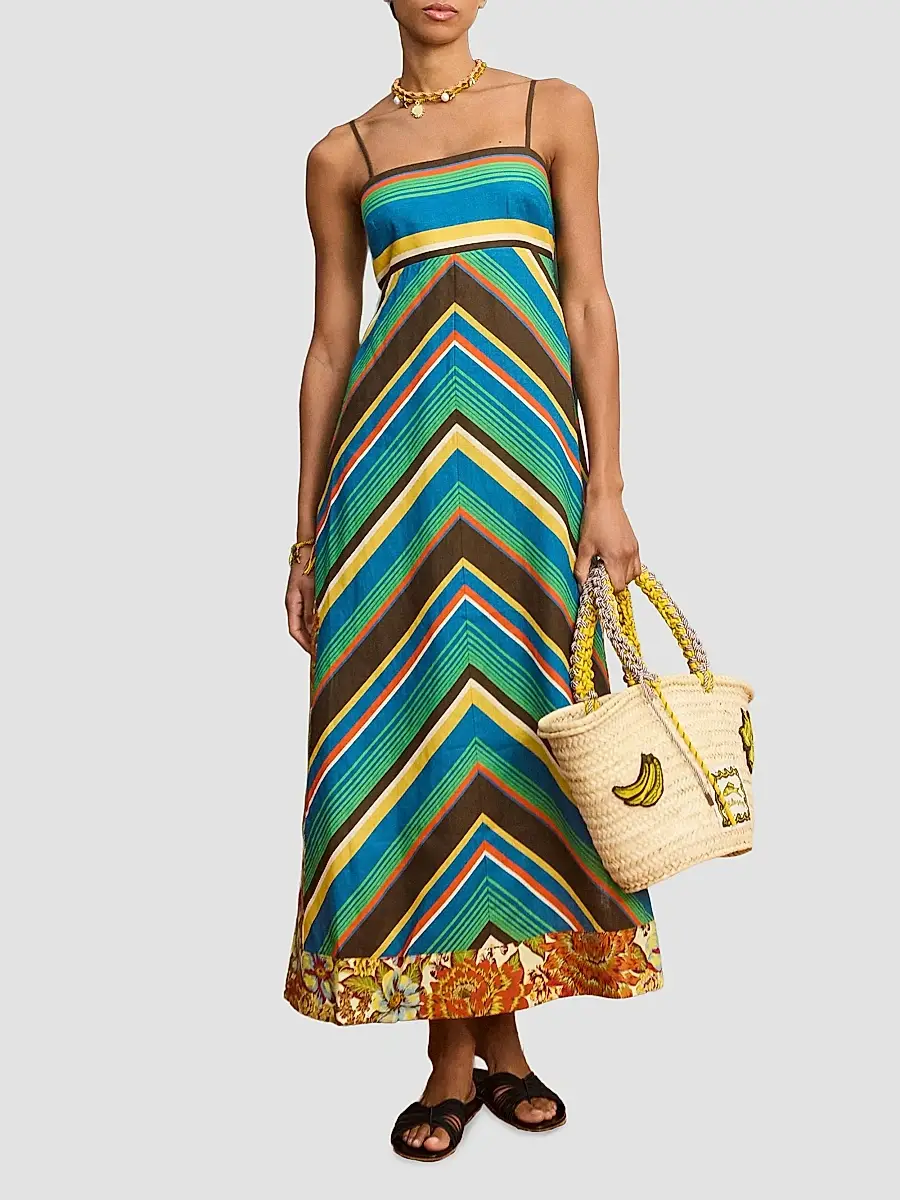 ALÉMAIS Women's Charlie Mixed-Print Linen Day Dress | Thumbnail 2