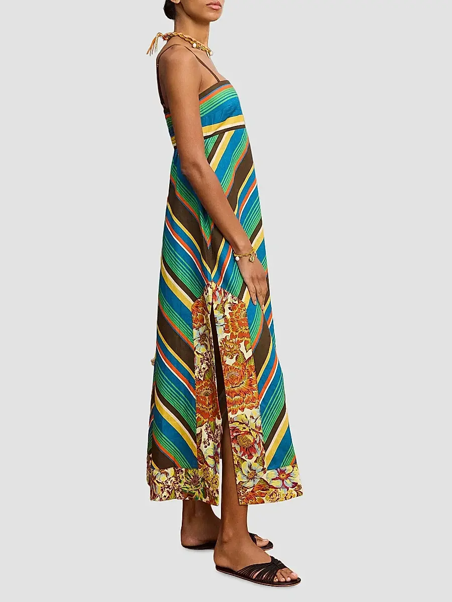 ALÉMAIS Women's Charlie Mixed-Print Linen Day Dress | Thumbnail 3