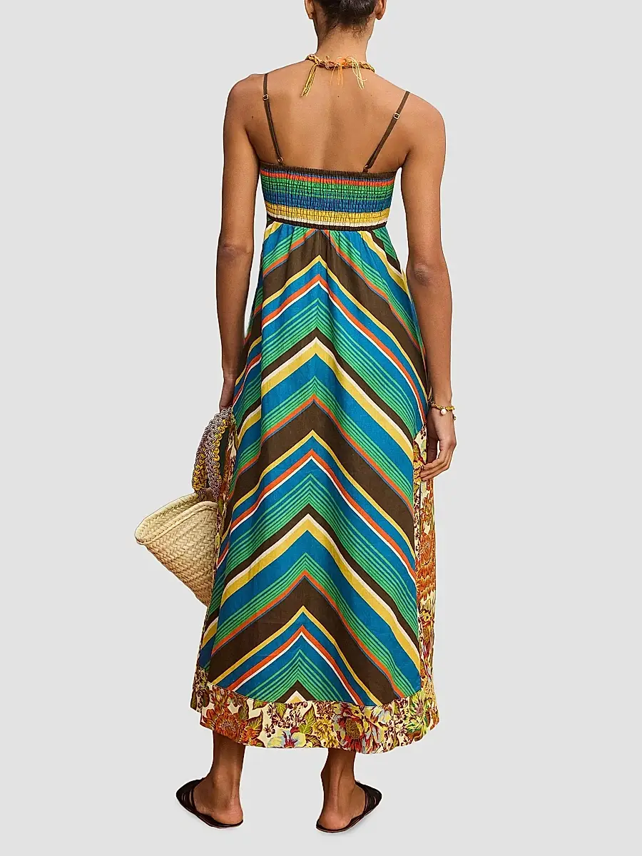 ALÉMAIS Women's Charlie Mixed-Print Linen Day Dress | Thumbnail 4