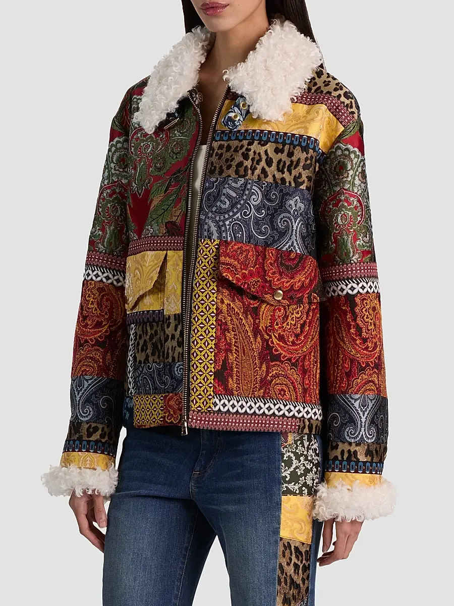 Alice + Olivia Women's Hudson Patchwork Jacquard & Sherpa Aviator Coat | Thumbnail 6 Alice + Olivia Women's Hudson Patchwork Jacquard & Sherpa Aviator Coat | Thumbnail 6