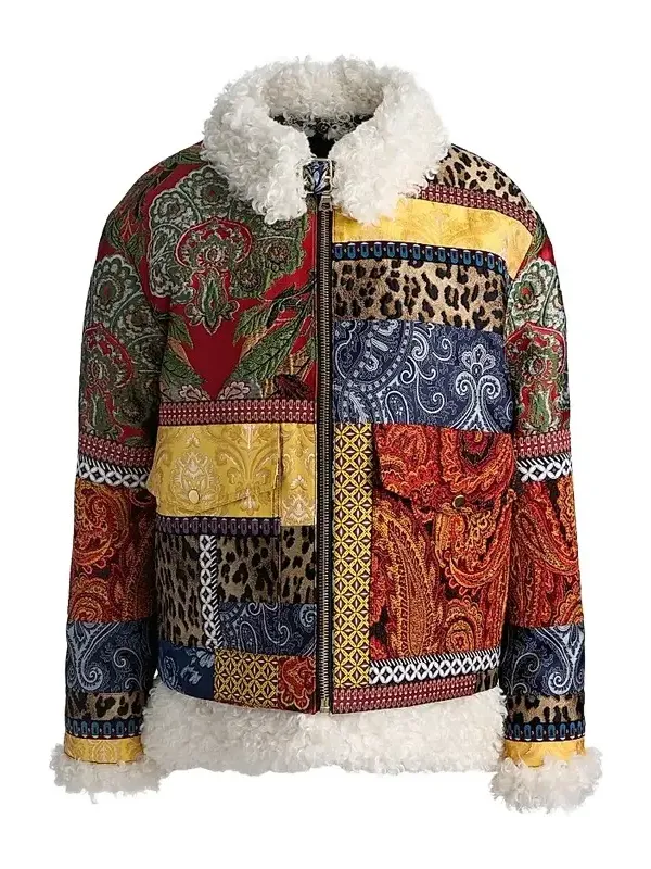 Alice + Olivia Women's Hudson Patchwork Jacquard & Sherpa Aviator Coat