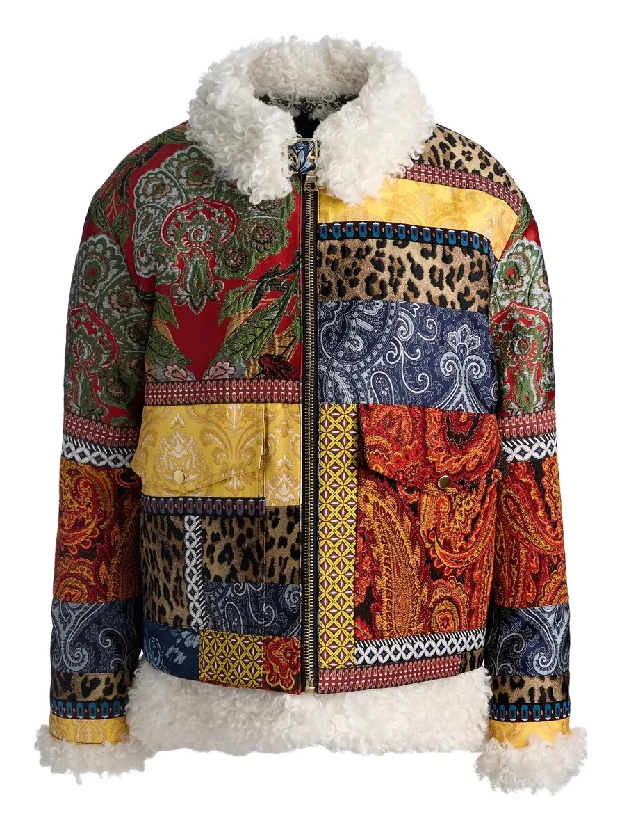 Alice + Olivia Women's Hudson Patchwork Jacquard & Sherpa Aviator Coat