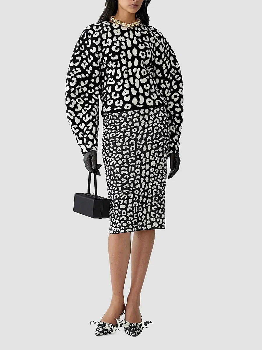 Carolina Herrera Women's Leopard Chenille Puff-Sleeve Sweater | Thumbnail 2 Carolina Herrera Women's Leopard Chenille Puff-Sleeve Sweater | Thumbnail 2