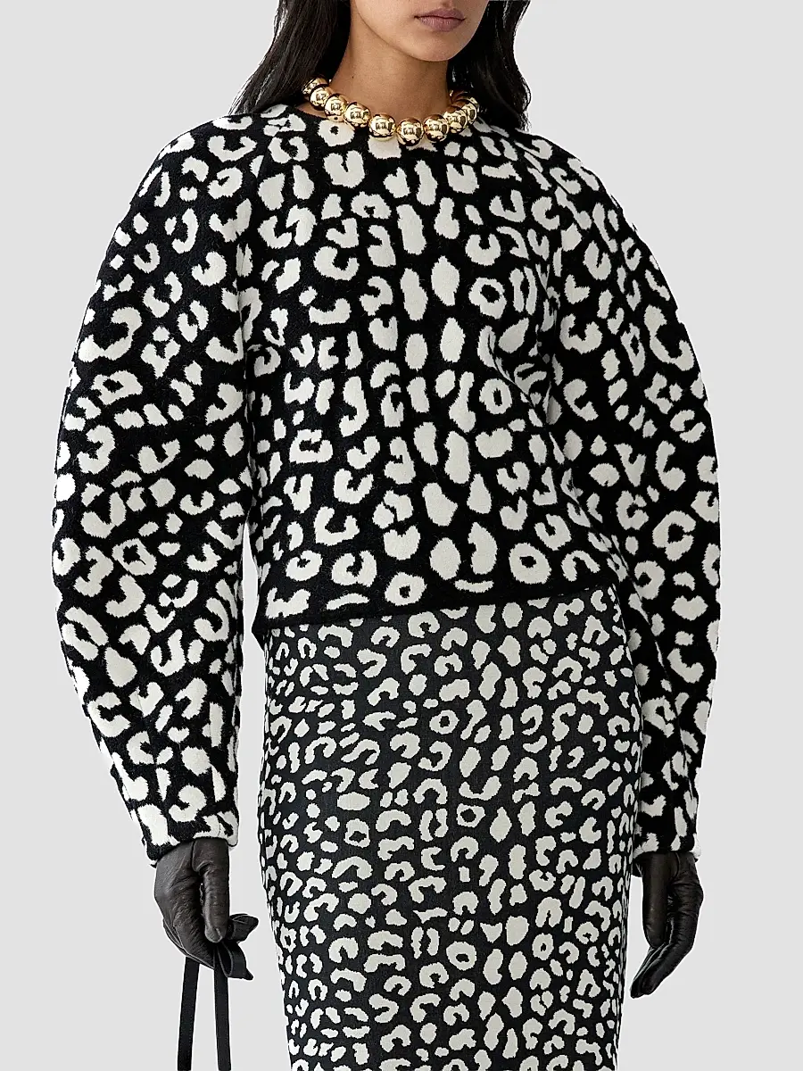 Carolina Herrera Women's Leopard Chenille Puff-Sleeve Sweater | Thumbnail 4 Carolina Herrera Women's Leopard Chenille Puff-Sleeve Sweater | Thumbnail 4