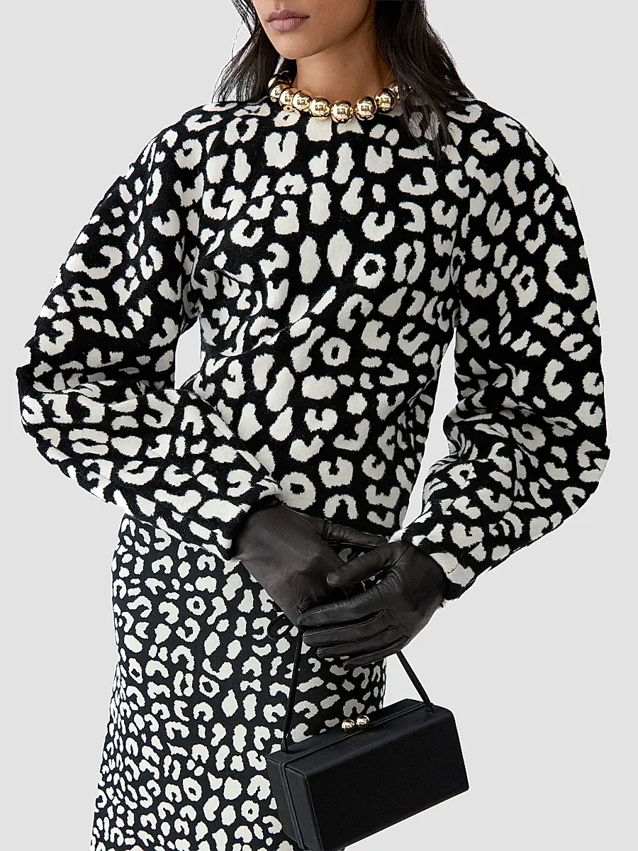 Carolina Herrera Women's Leopard Chenille Puff-Sleeve Sweater | Thumbnail 5 Carolina Herrera Women's Leopard Chenille Puff-Sleeve Sweater | Thumbnail 5